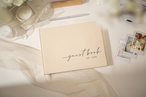 Cream Guest Book (2025) - 9.5 x 7 Real Linen Hardcover Guestbook for 2025 Wedding Ceremony Reception Signin Book, Table Decor, 140 gsm Blank Archival Paper with No Lines, 120 pages, Small Size - Image 3
