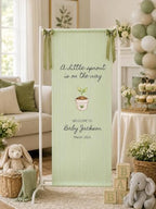 A Little Sprout Is On The Way Sage Green Stripe Baby Shower Welcome Banner by Custom