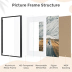 FLYJOE 24x30 Metal Picture Frame for Wall With Mat for 18x24, 24''x30'' Aluminum Photo Frames With Tempered Glass for Home Decor, Minimalist Modern Poster Frame Horizontal And Vertical Formats, Black - Image 5