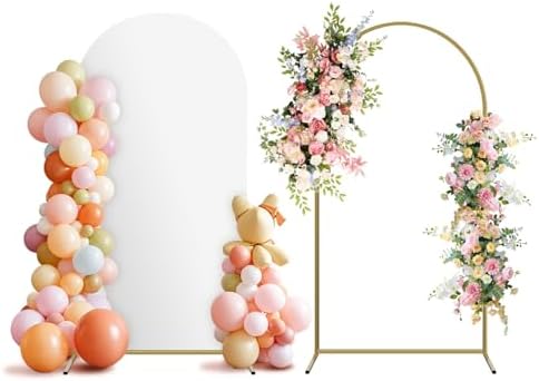 Arch Backdrop Stand and Cover Set, Metal Balloon Arch Backdrop 6.6ft, Gold Arched Stand Frame for Wedding, Parties,Birthday, Backdrop Decorations (White,6.6ft) by Holldoor