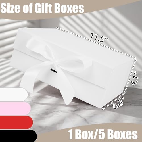Aimyoo 5 Pack Large White Gift Box with Ribbon, 11.5x8.6x4.1 inch Groomsman Proposal Box for Presents with Magnetic Closure Lids, Rectangle Collapsible Luxury Box for Wedding, Christmas, Birthday - Image 2