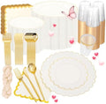 351 Pcs Ivory Plastic Dinnerware Set Disposable Party Plates for Wedding by WWONDERFUL