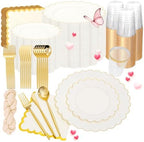 351 Pcs Ivory Plastic Dinnerware Set Disposable Party Plates for Wedding by WWONDERFUL