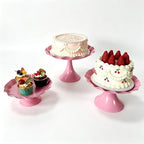 3 Pcs Pink Metal Cupcake Stand Scalloped Edge Dessert Display Tray - Image 6