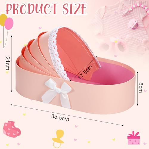 Sabary Baby Shower Box Flower Cradle Floral Basket Pink Crib Flower Arrangement Basket Paper Cardboard Box for Gender Reveal Baby Shower Favors Wedding Celebrations (Pack of 2) - Image 3