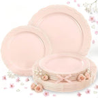 Tinybee 60PCS Pink Plastic Plates - Heavy Duty Pink Disposable Plates by Tinybee