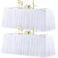 2 Pack White Table Cloth for 6 Foot Rectangle Tables, White Stretch Fitted Tulle Table Covers Skirt, Rectangular Ruffle Tutu Tablecloth Wedding Banquet Baby Shower Cake Tablecloths Decorations by Tao-GePartyDecorations