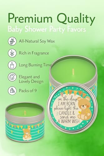 Majestic Zen Baby Shower Candle Favors for Boy | 9-Pack Scented Soy Wax Candles | Fresh Baby Powder Scent | 30–40 Hour Burn | Baby Shower Party Favors & Gender Reveal Keepsake - Image 3
