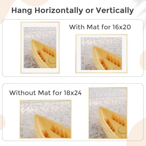 FLYJOE 18x24 Metal Picture Frame For Wall With Mat For 16x20, 18''x24'' Aluminum Photo Frames With Tempered Glass For Home Decor, Minimalist Modern Poster Frame Horizontally Vertically Set of 2, Gold - Image 4