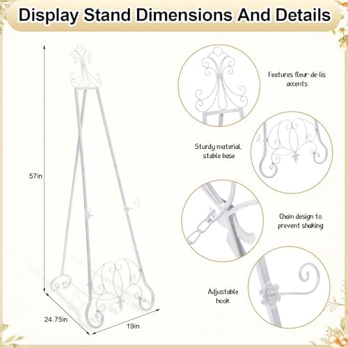 1 Pack White Wedding Easel Stand 57'' Display Stand, Ornate - Image 2