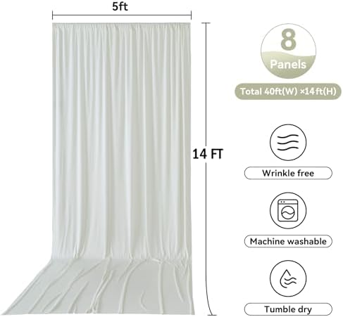 40ftx14ft Ivory Backdrop Curtains for Parties, Wrinkle Free Polyester Ivory Photo Backdrop Drapes 8 Panels 14 ft Long Back Drop Cloth for Wedding Birthday Photography Background Party - Image 5