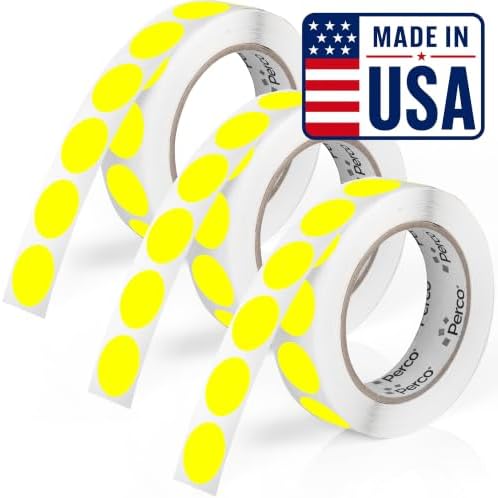 Perco Neon Yellow Perforated Round Circle Dot Sticker 1-Inch Labels — 3 Rolls, 3,000 Stickers — Price Stickers, Notes & Reminder Labels, High Visibility, Strong Adhesive—Made in USA by Perco