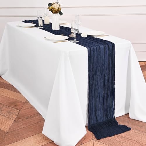 12 Pack Navy Blue Table Runners 10Ft Cheesecloth Table Runner Rustic Gauze Table Runner Romantic Long Sheer Fabric Cheese Cloth Table Runner for Wedding Party Bridal Baby Shower - Image 3