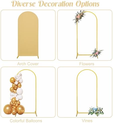7.2FT, 6FT Wedding Arch Stand and Matching Khaki Spandex Fitted Arch Backdrop Cover Set, Round Top Chiara Backdrop Stands and Covers for Birthday Party Baby Shower Banquet Arch Decor (Khaki) - Image 5