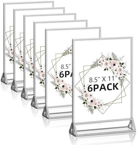PPH-Sisy Acrylic Sign Holder 8.5x11 Double-Sided Silver Picture Frames Clear Sign Holder for Flyer Holder Menu Holder Wedding Table Number Holder Photo Frame - 6 Pack by PPH-SisyPurchaseNow