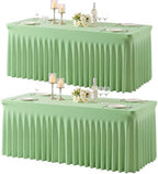 gogoparti 2 Pack Spandex Sage Green Fitted Table Cloth for 6ft Rectangle Tables Sage Green Stretch Tablecloth Table Covers Skirt Banquet Wrinkle Free Tablecloths for Parties Wedding by Gogoparti