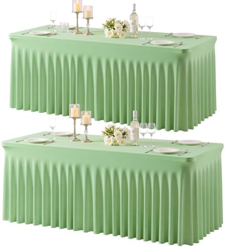 gogoparti 2 Pack Spandex Sage Green Fitted Table Cloth for 6ft Rectangle Tables Sage Green Stretch Tablecloth Table Covers Skirt Banquet Wrinkle Free Tablecloths for Parties Wedding by Gogoparti