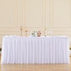 Wish Care White Polyester Table Clothes for 4 Foot Rectangle Tables, Wrinkle Free Fitted Table Cover with Pleated Ruffle Table Skirt for Birthday Party Wedding Trade Show Event Display - Image 4