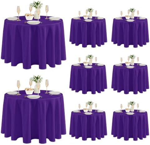 Fitable 8 Pack Purple Tablecloths 120 Inch Round for 48"-96" Tables by Fitable