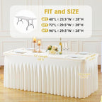 Besutolife 6ft Ivory Rectangle Tablecloth - Spandex, Wrinkle-Resistant, Ruffled Design - Perfect for Banquets, Parties, Wedding, Thanksgiving - Image 2