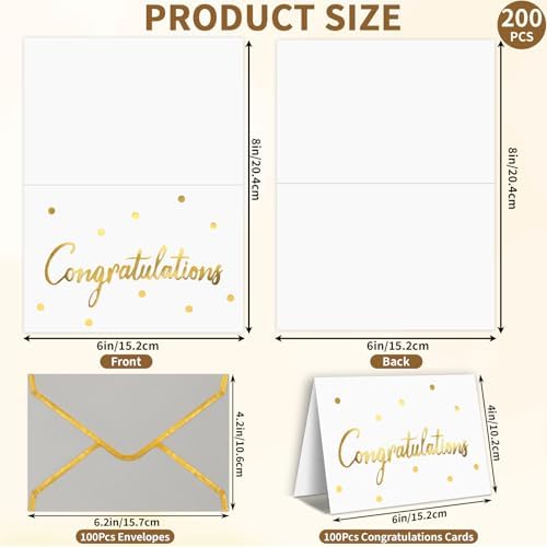 200 PCS Congratulations Cards with Envelopes, 4x6 Inch Gold Foil Lettering - Image 2