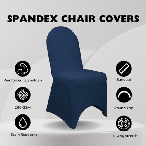 YOUR CHAIR COVERS - 6 Pack Navy Blue Stretch Spandex Banquet Chair Covers - Wedding Slip Premium Quality Cover - Image 2