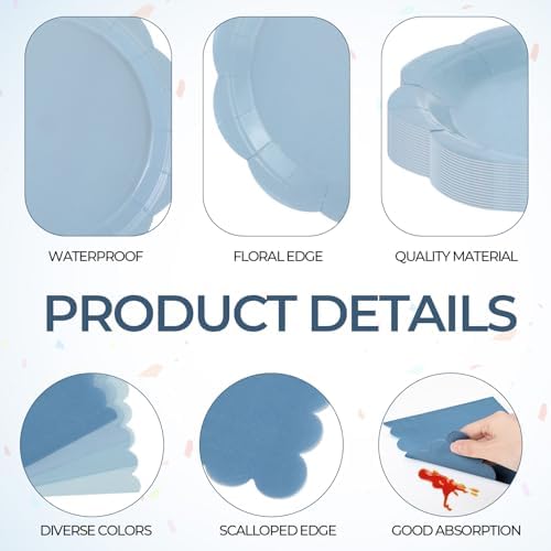 Qinyoung 388 Pcs Dusty Blue Plates and Napkins Party Supplies Tableware Include Disposable Scalloped Plate Paper Napkin Cup Plastic Cutlery for Baby Shower Party Wedding Birthday, 48 Sets - Image 3