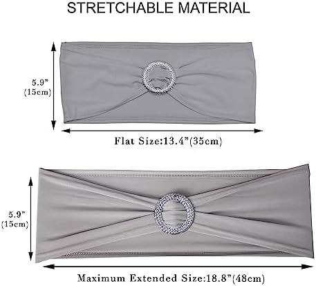 50pcs Grey Stretch Chair Sashes with Buckle for Christmas Wedding Party Banquet Birthday Anniversary Ceremony Reception Celebration Decoration Elastic Spandex Chair Cover Bow Ribbons - Image 3