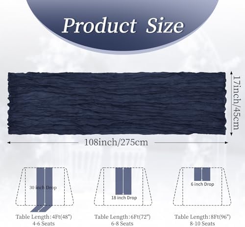 20 Pack Navy Blue 17 x 108 Inch Cheesecloth Table Runner - Boho Gauze Sheer Fabric for Wedding Baby Shower Party Home Decor - Image 2