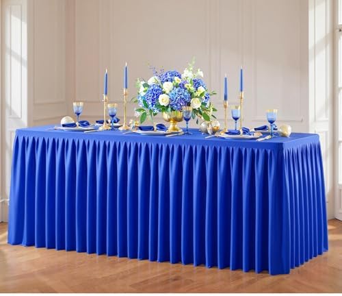 Royal Blue Polyester Table Cloths for Rectangle 8 Foot Tables, 1 Pack Wrinkle Free Tablecloths Stretchy Banquet Ruffle Fitted Table Cover Desk Skirt for Parties Wedding Birthday Baby Shower by Unknown