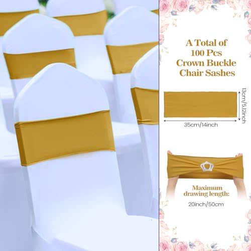 VitalCozy 100 Pcs Spandex Chair Sashes with Crown Buckle,Gold - Image 2