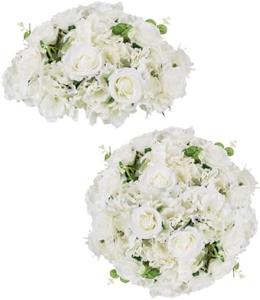 BLOSMON Fake Flower Balls Centerpieces for Table, 15.7" Large, Set of 2 by Blosmon