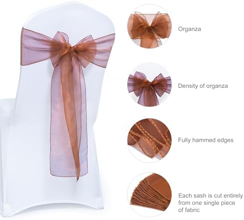 MDS Pack of 75 Organza Chair Sashes for Wedding & Event Décor – Bronze - Image 6