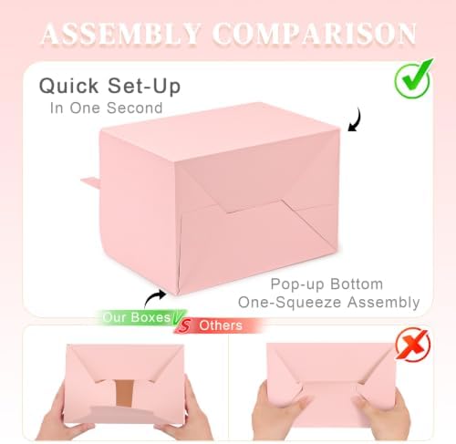 TryDrem 50 Pack Large Gable Boxes with Handles, 9x6x6 Inch Spacious Capacity Party Favor Boxes, Pink Treat Box for Gifts, Bread, Cookies, Lunch, Bakery, Wedding, Birthday, Picnic - Image 3