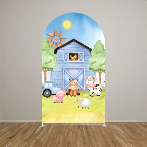 Spandex Arch Backdrop Covers 7.2x4ft(HxW) for Blue Barn Farm Birthday Party Decorations Double-Sided Chiara Arched Stand Fabric Cover Kids Baby Shower Parties Tablecloth Props - Image 2