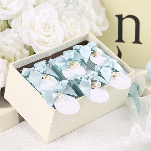 ACITHGL 30 Sets Fully Assembled Small Bubble Candle Party Favors for Guests Bulk Bridal Showers Favors Candles with Stylish Ribbons Thank You Cards Gifts (Shimmering Blue) - Image 4