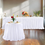 17ft White Table Skirts for Rectangle Tables Polyester Pleated Table Skirt Desk Skirts Ruffle Table Skirt Tablecloth for Wedding Birthday Party Baby Bridal Shower Banquet Table Decoration - Image 5