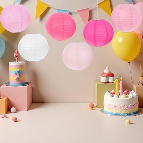 12pcs Pink Round Paper Lanterns - Hanging Decorative Lanterns for Valentine Day - Party Lamp Decoration for Day Wedding Birthday Baby Bridal Shower - Image 6