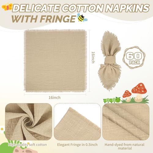 Showgeous 60 Pack Caramel Cloth Napkins with Fringe, 16x16 inch 100% Cotton - Image 2