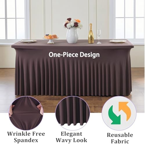 6 Pack Brown Spandex Tablecloths for 6 Foot Rectangle Tables, Wrinkle Free Stretchy Table Cloths 6ft Fitted Table Cover DeskSkirt for Weddings Birthday Party Banquet Baby Shower - Image 2