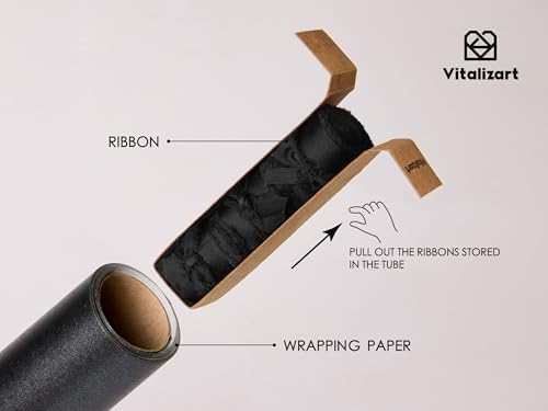 Vitalizart Black Wrapping Paper Set 30" Pearly-Lustre Ribbons & Gift Tags - Image 3