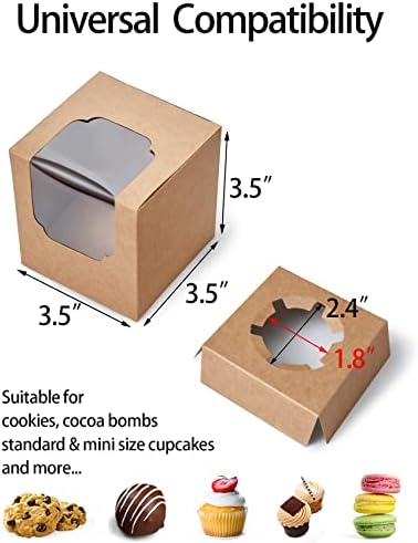 Kraft Cupcake Boxes Brown Individual 200 CT with Insert and Clear Window for Baby Shower Birthday Party Favor - Image 3