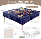 Wish Care Navy Blue Spandex Tablecloths for 60x60 Inch Square Tables, Stretch Fitted Table Clothes with Pleated Ruffle Skirt for 60” Table, Wrinkle Free and Elastic, for Party Kitchen Home Dining - Image 2