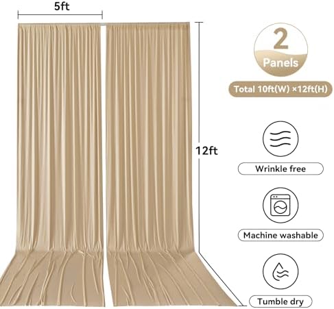 10x12 ft Wrinkle Free Champagne Backdrop Curtain for Wedding Parties, Silky Polyester 2 Panels 12 ft Long Photo Backdrop Drapes Back Drop Cloth for Birthday Photography Background - Image 6