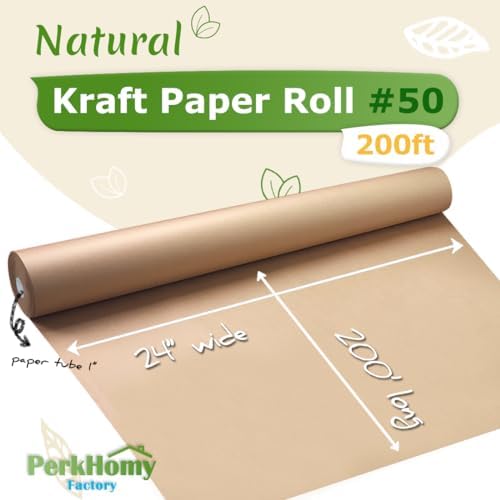PerkHomy 24" x 2,400" (200') Brown Kraft Paper Roll for Craft Bulletin Board Paper Art Table Covering Crafting Gift Wrapping Bouquet Packing Parcel 70GSM 50LB (Brown, 24" x 200') - Image 2