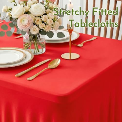 2Pack Red Spandex Tablecloth for 8FT Rectangle Tables,Table Skirt - Image 5