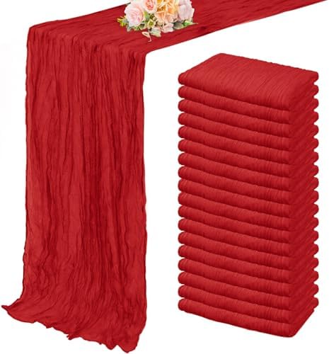 20 Pack Red 10FT Cheesecloth Table Runner Rustic Gauze Fabric Cheese Cloth Table Runner for Wedding Bridal Baby Shower Table Decor Boho Sheer Birthday Party Table Decorations 20 x 120 Inch Long by FoliafeelHome