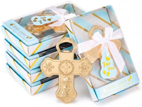 Wesiti 24 Pcs Blue Baptism Favors for Guests Praying Cross Bottle Openers Gender Reveal Boys Girls Souvenirs for Baptism Baby Shower Christening First Communion Party by Unteilti