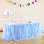 Suppromo 14ft Baby Blue Tulle Table Skirt for Baby Shower Boy Light Blue Tutu Table Cover for Birthday Party Baby Shark Gender Reveal Boy Elephant Theme Cake Table Decorations - Image 4