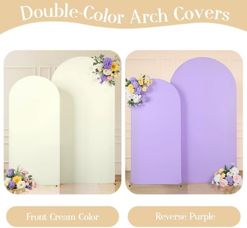 Beige and Purple Arch Backdrop Covers 7.2FT 6FT Party Wedding Arch Covers Stretchy Backdrop Set of 2 Baby Shower Bridal Shower Photo Birthday Spandex Pink Arch Stand Cover - Image 5